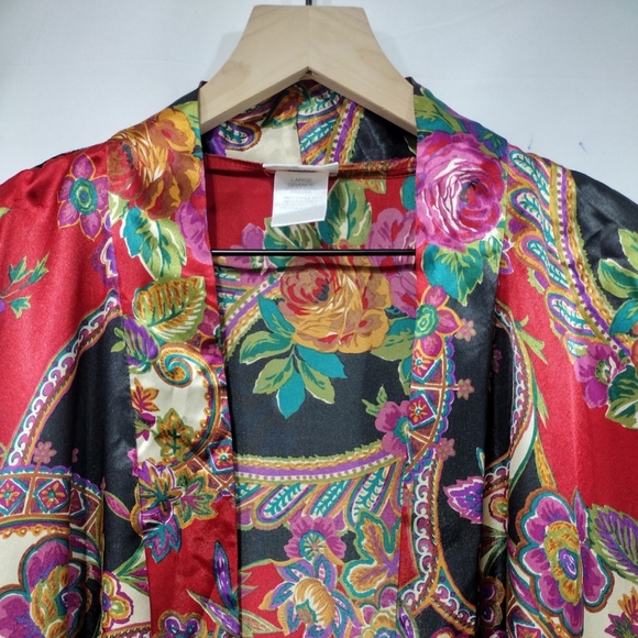 Adonna Floral Silky Robe Women's L Red Bobo Retro 90s Y2K Casual Festival - Picture 2 of 10